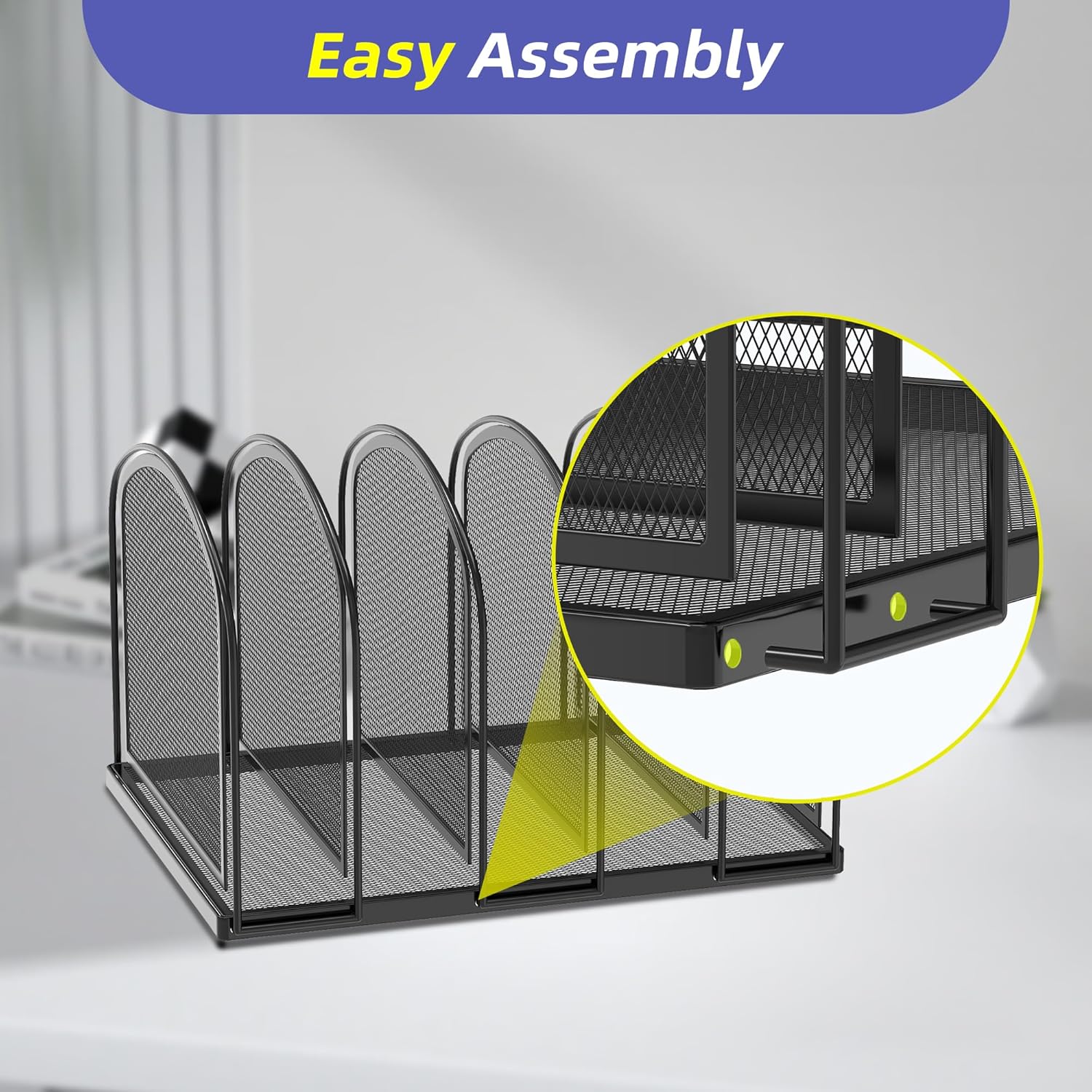 File Organizer for Desk, 5-Section Mesh Desk Organizer, Vertical File Holder Desktop Organizer File Sorter, File Folder Holder for Office Supplies, Black