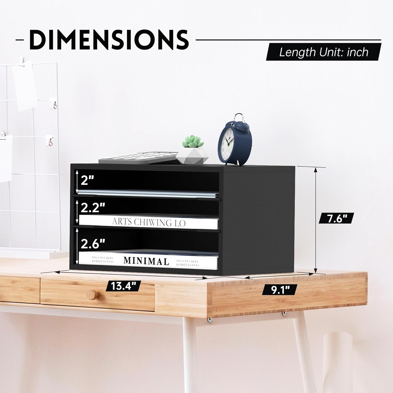 Wooden Desk Organizer - 3 Tier Paper File Organizer for Office, School & Home, Black