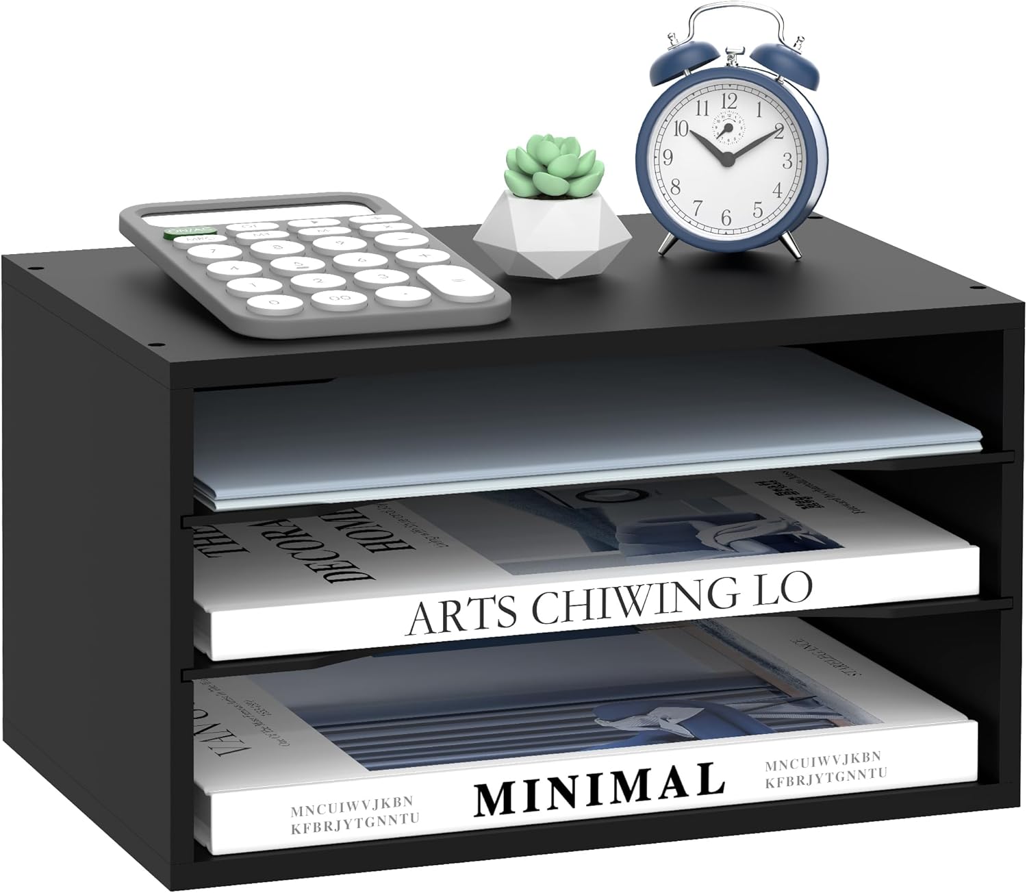 Wooden Desk Organizer - 3 Tier Paper File Organizer for Office, School & Home, Black