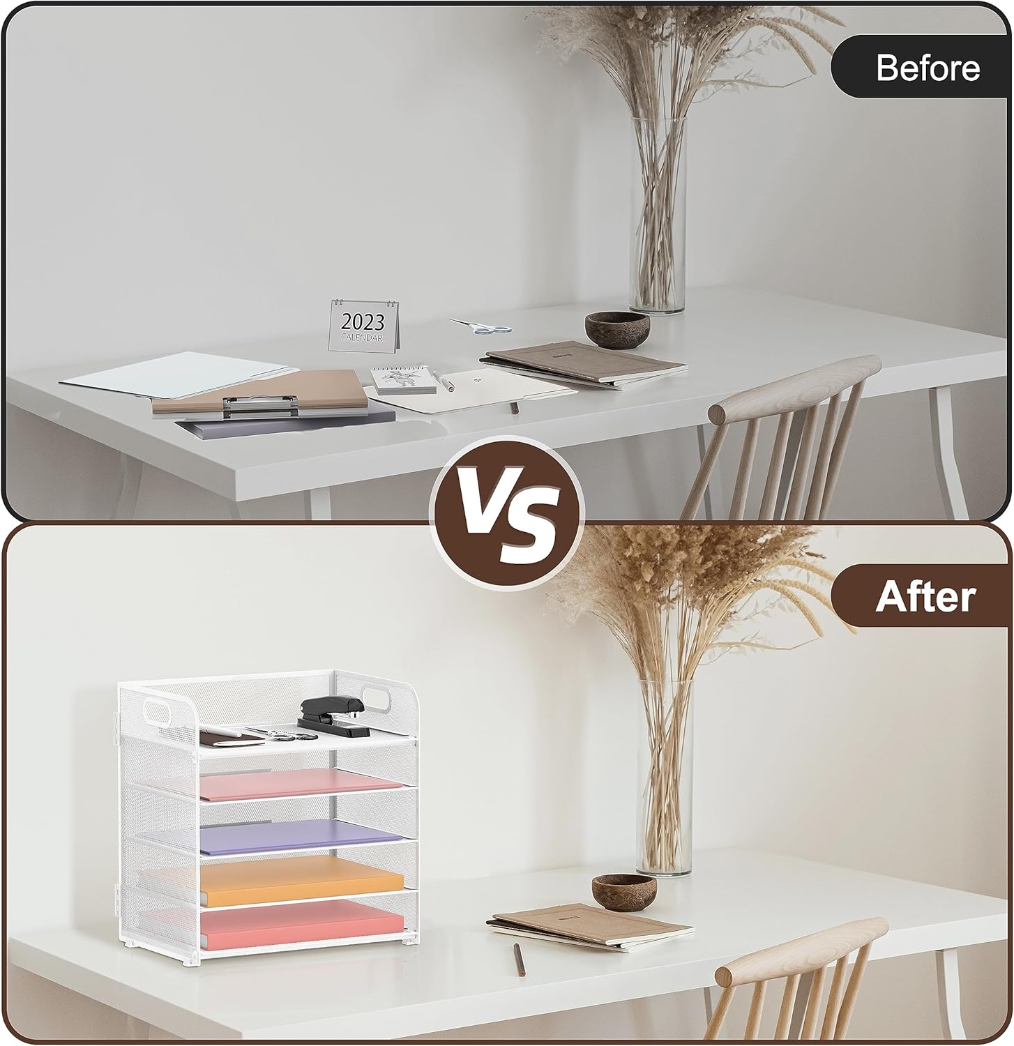 5 Trays Paper Organizer Letter Tray with Handle-Mesh Desk File Organizer, Paper Sorter Desk Organizer for Office, Home or School