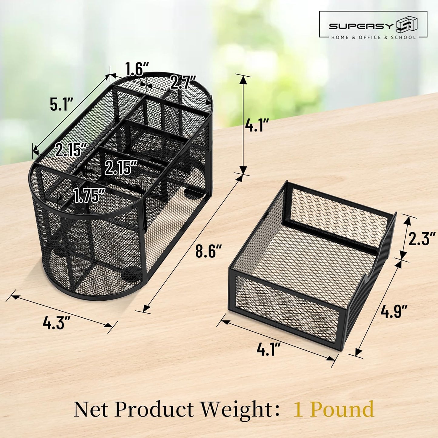 Mesh Desk Organizer, Desk Accessories & Workspace Organizers with Drawers, Pencil Holder for Desk with 9 Compartments for Office Supplies, 8.6 x 4.3 x 4.1 Inch, Black