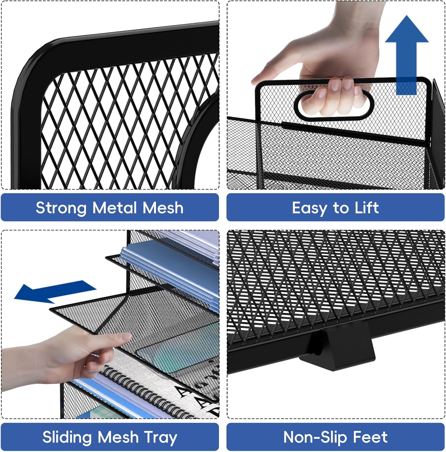 5-Tier Desk File Organizer, Metal Letter Paper Tray, Desk Organizers and Accessories for Home Office Supplies, Black