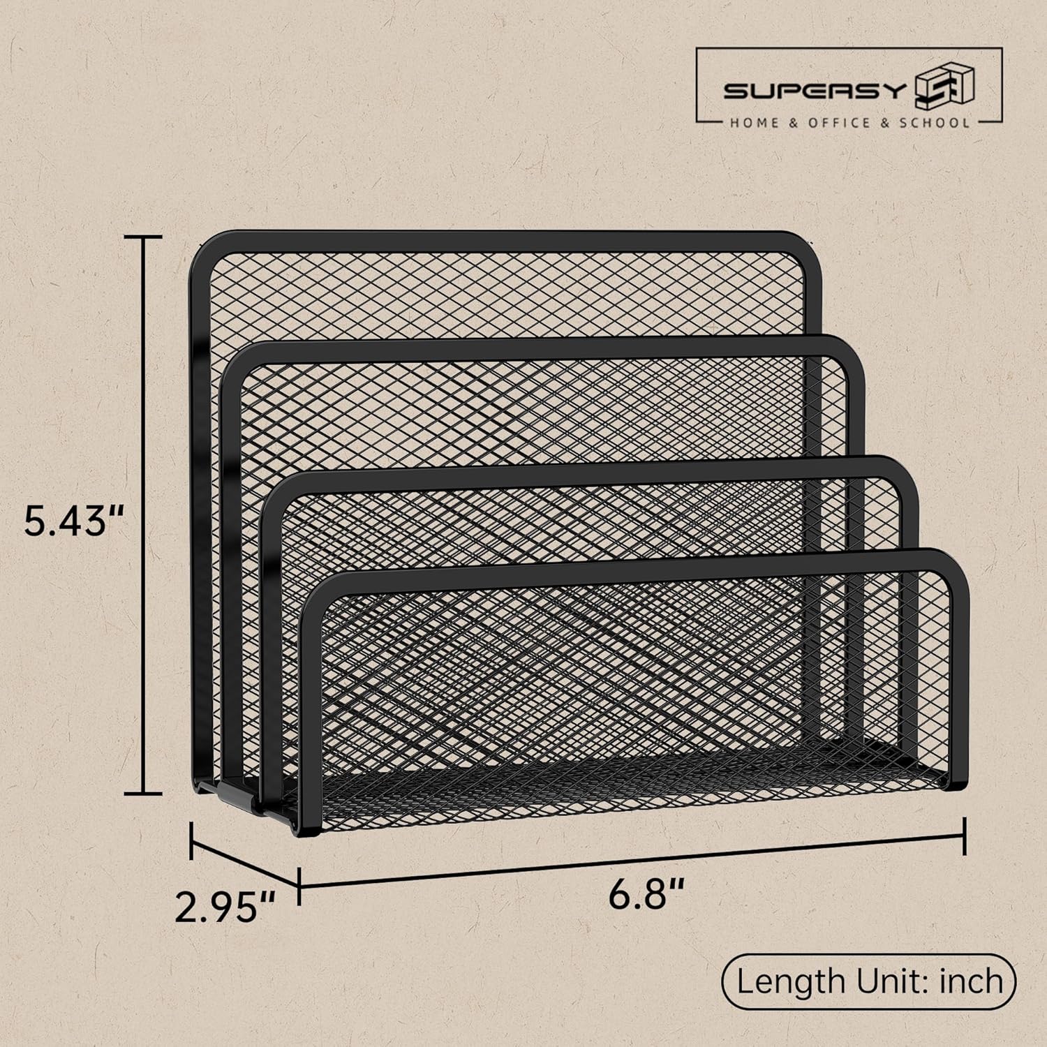 Mail Organizer for Desk, Mesh Metal Mail Holder Countertop with 3-Slot, Letter Sorter File Holder, Office Envelope Organizer for Mails (Black)