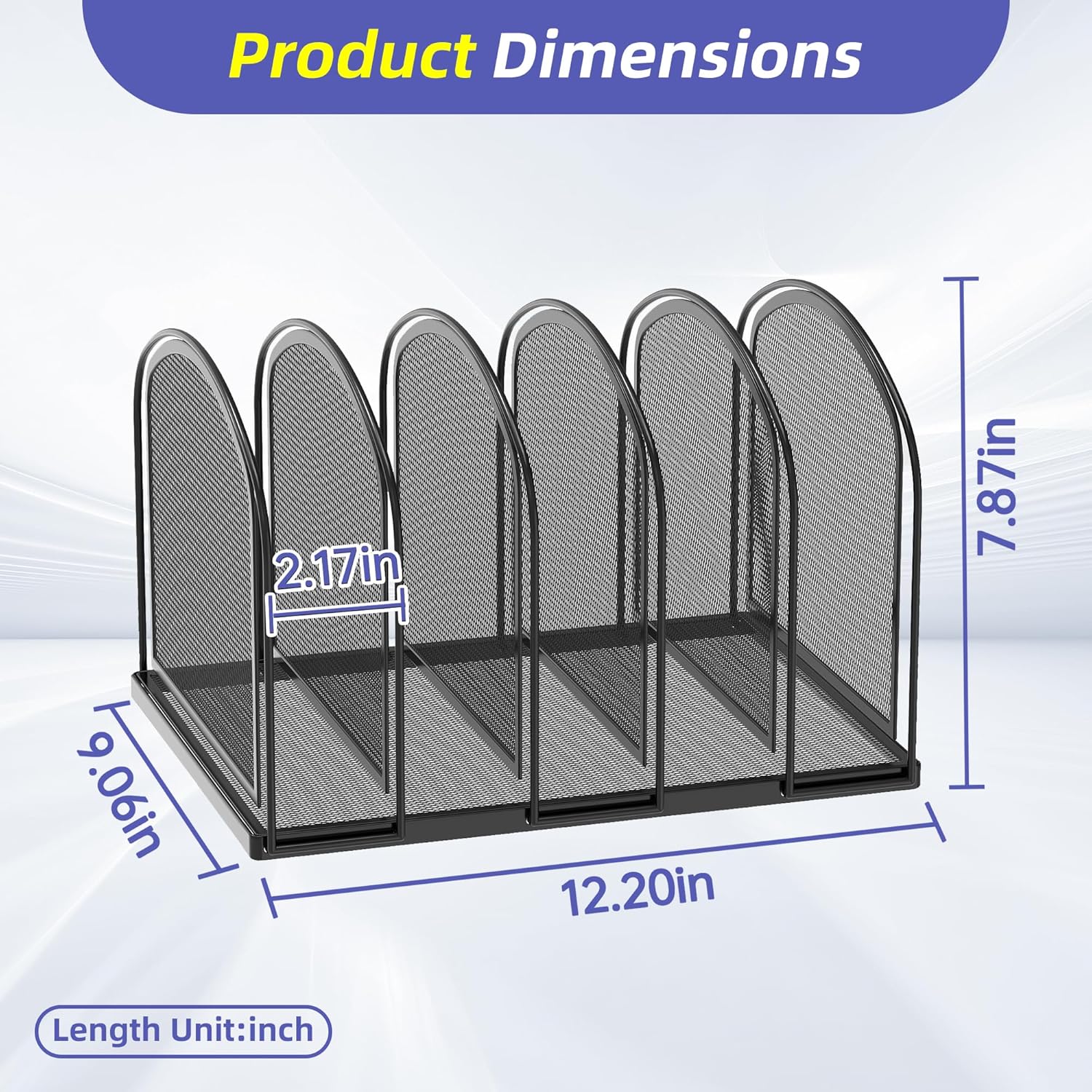 File Organizer for Desk, 5-Section Mesh Desk Organizer, Vertical File Holder Desktop Organizer File Sorter, File Folder Holder for Office Supplies, Black