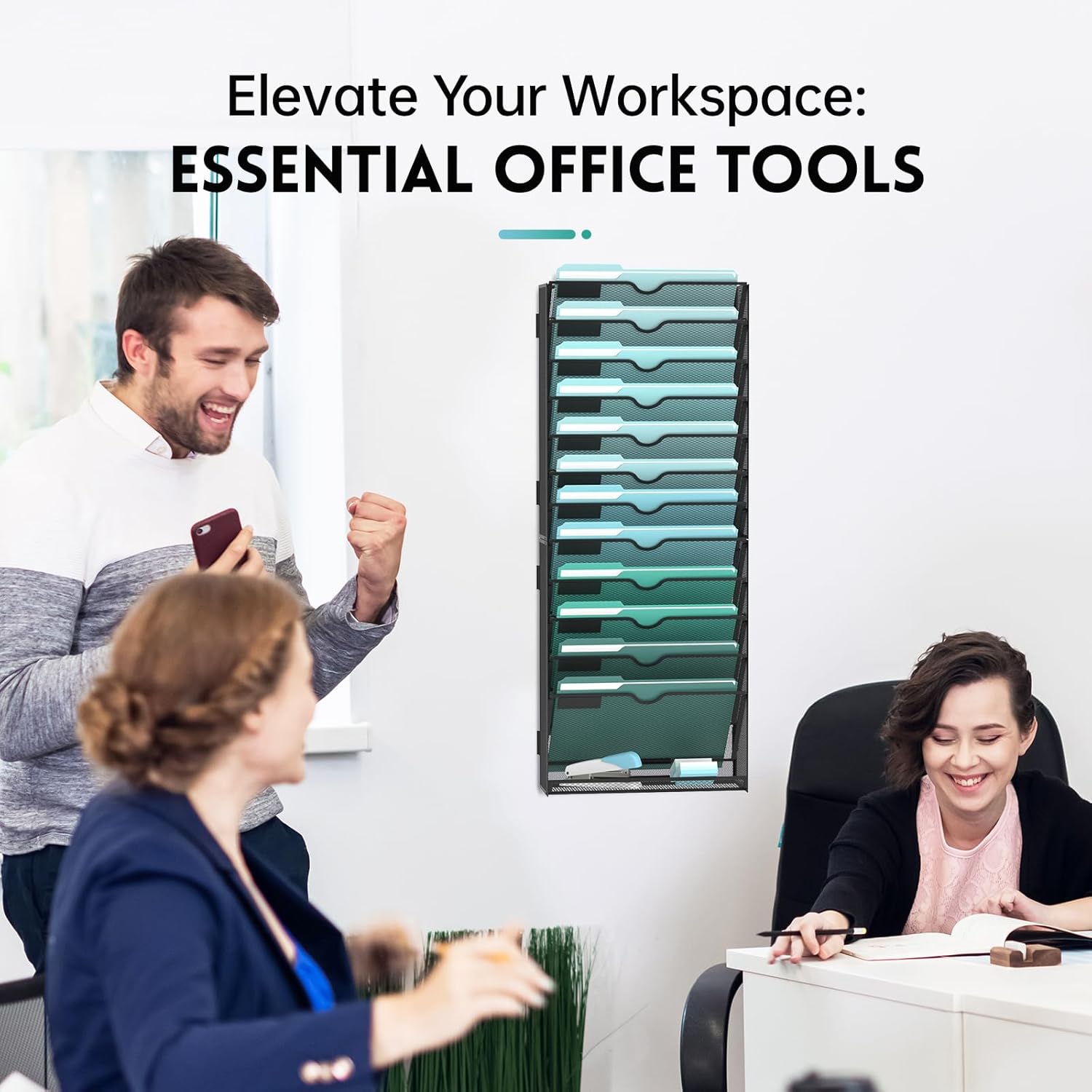 13-Tier Wall File Organizer, Hanging Wall Files for Papers, Folders, Magazines, Wall Organizer for Clipboard, Assembly Needed, Black