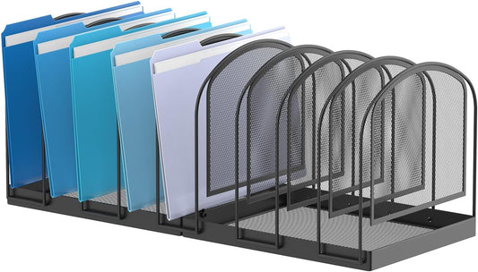 File Organizer for Desk, 9-Section Mesh Desk Organizer, Vertical File Holder Desktop Organizer File Sorter, File Folder Holder for Office Supplies, Black