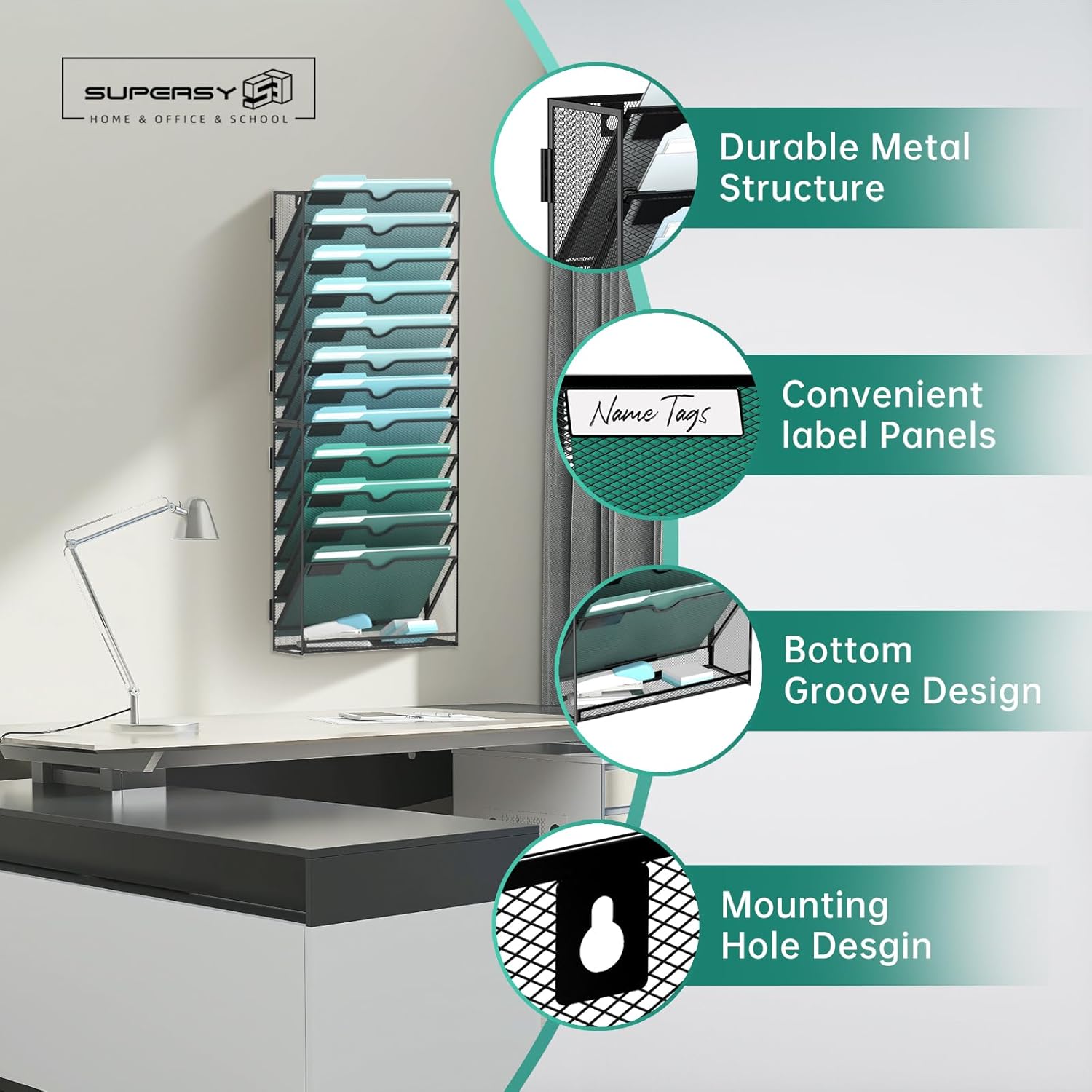 13-Tier Wall File Organizer, Hanging Wall Files for Papers, Folders, Magazines, Wall Organizer for Clipboard, Assembly Needed, Black, 2 Pack