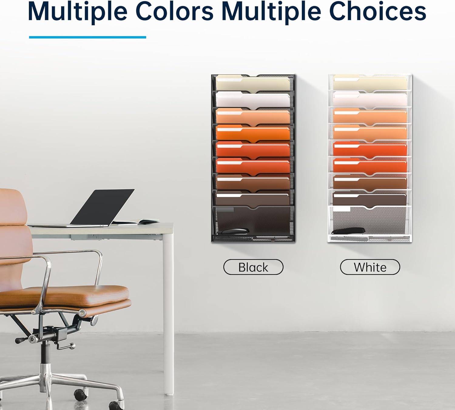 10-Tier Hanging Wall File Holder Organizer for Papers, Folders, Files Clipboard & Magazine Organization Great for Office Home, Black