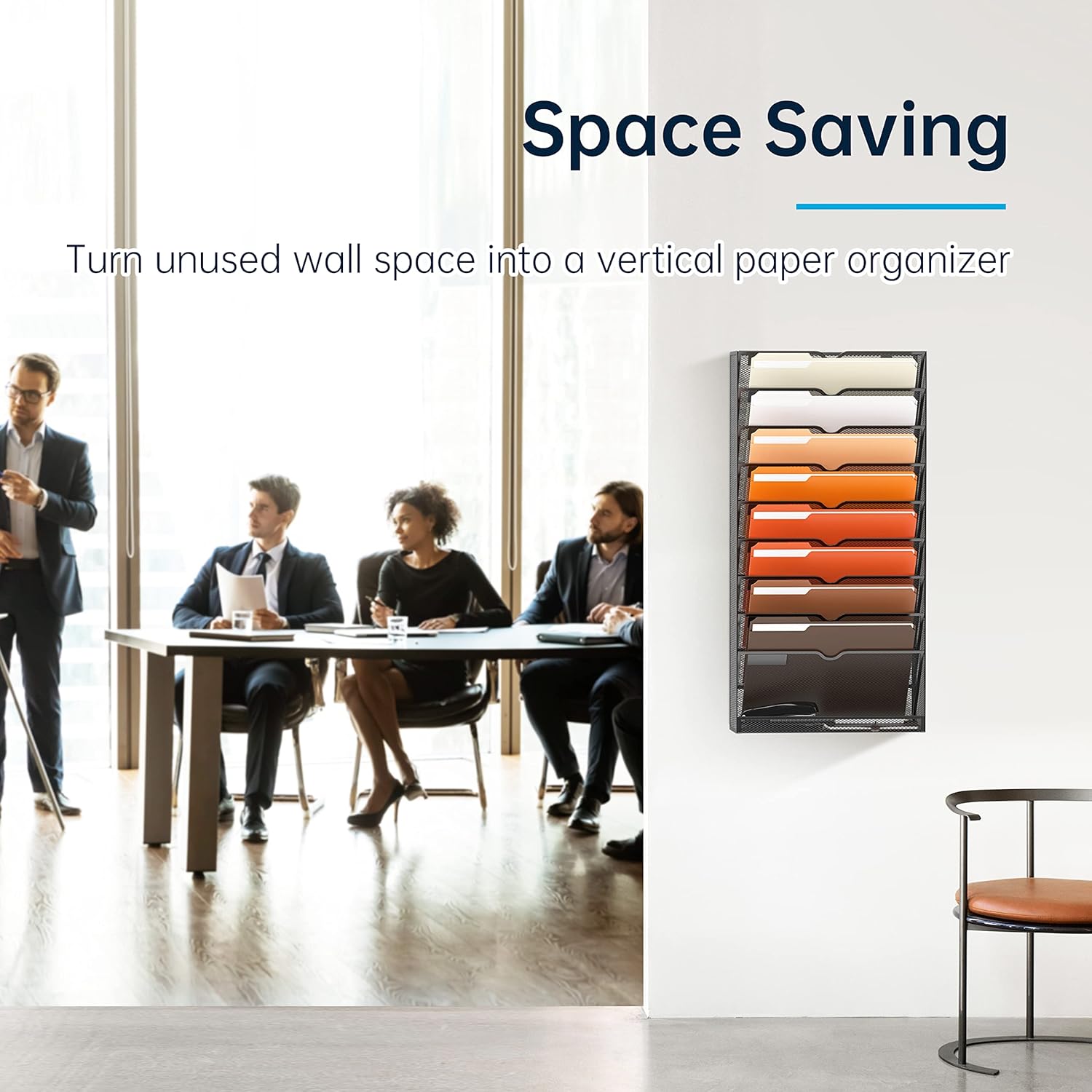 10-Tier Hanging Wall File Holder Organizer for Papers, Folders, Files Clipboard & Magazine Organization Great for Office Home, Black