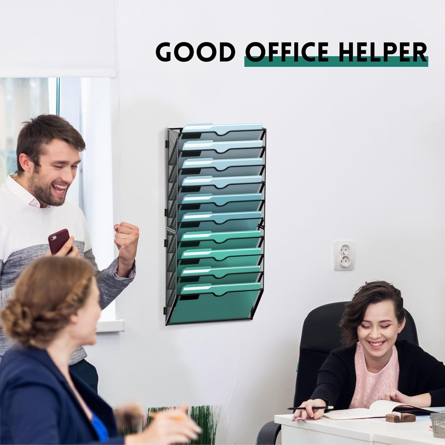 10-Tier Wall File Organizer, Hanging Wall Files for Papers, Folders, Magazines, Wall Organizer for Clipboard, Assembly Needed, Black