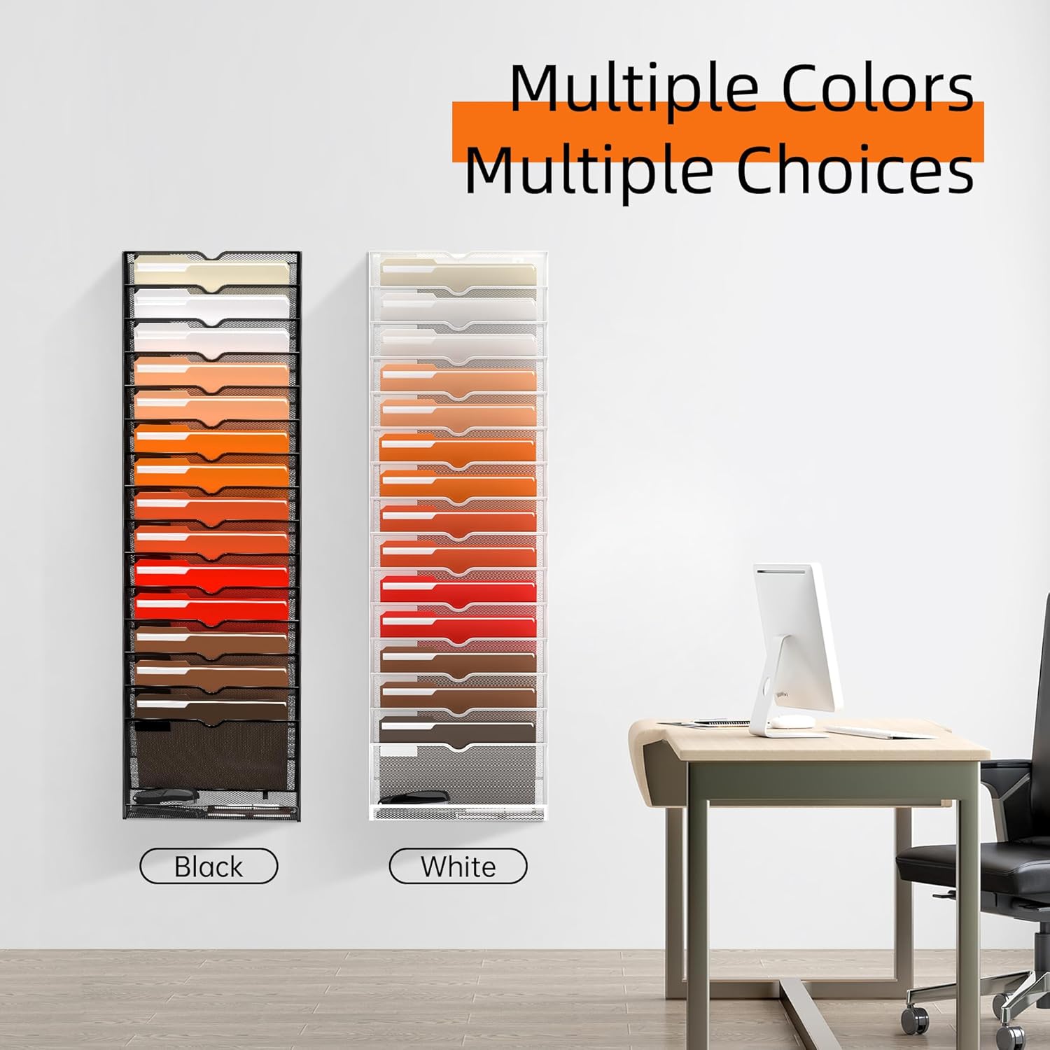 16-Tier Hanging Wall File Holder Organizer for Papers, Folders, Files Clipboard & Magazine Organization Great for Office Home, Black