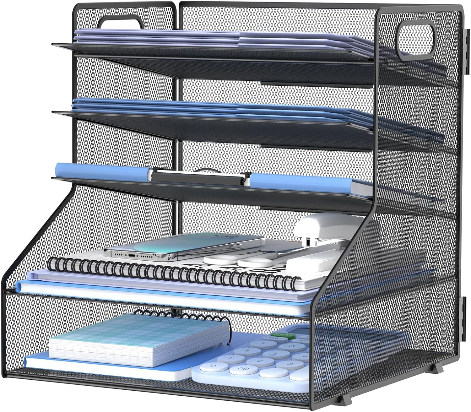 5-Tier Desk File Organizer, Metal Letter Paper Tray, Desk Organizers and Accessories for Home Office Supplies, Black