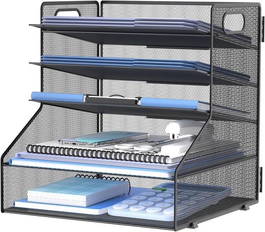 5-Tier Desk File Organizer, Metal Letter Paper Tray, Desk Organizers and Accessories for Home Office Supplies, Black