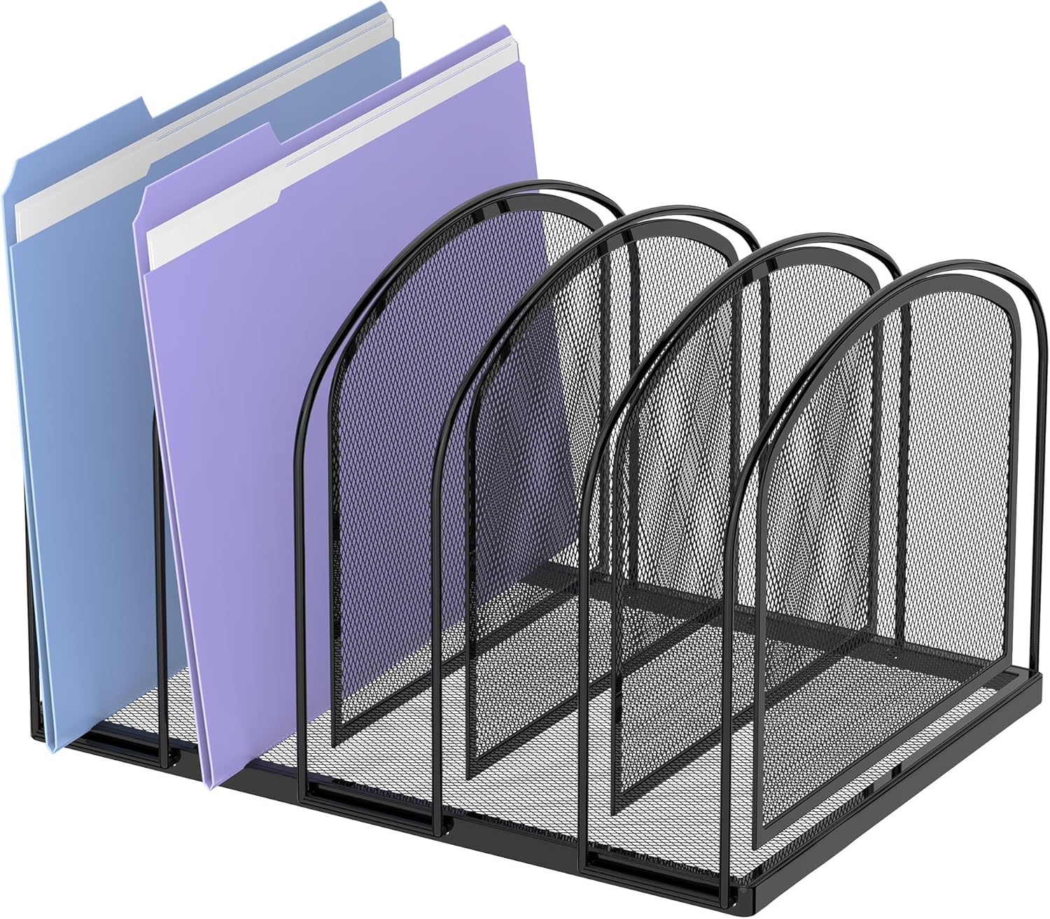 File Organizer for Desk, 5-Section Mesh Desk Organizer, Vertical File Holder Desktop Organizer File Sorter, File Folder Holder for Office Supplies, Black