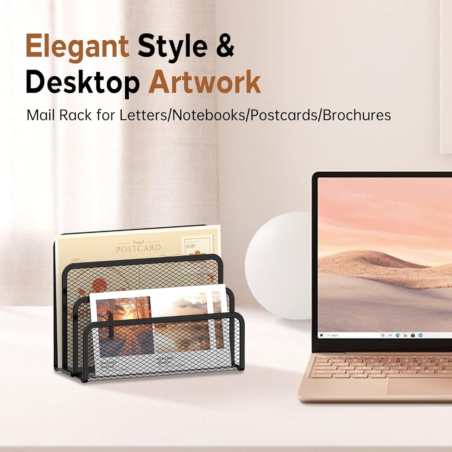 Mail Organizer for Desk, Mesh Metal Mail Holder Countertop with 3-Slot, Letter Sorter File Holder, Office Envelope Organizer for Mails (Black)