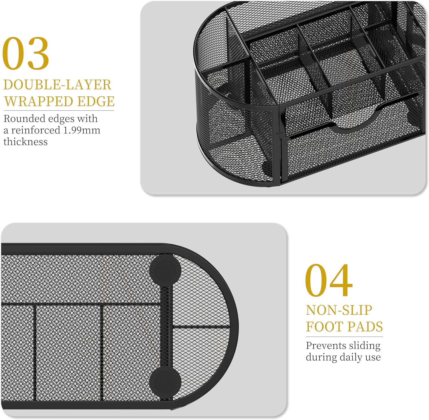 Mesh Desk Organizer, Desk Accessories & Workspace Organizers with Drawers, Pencil Holder for Desk with 9 Compartments for Office Supplies, 8.6 x 4.3 x 4.1 Inch, Black