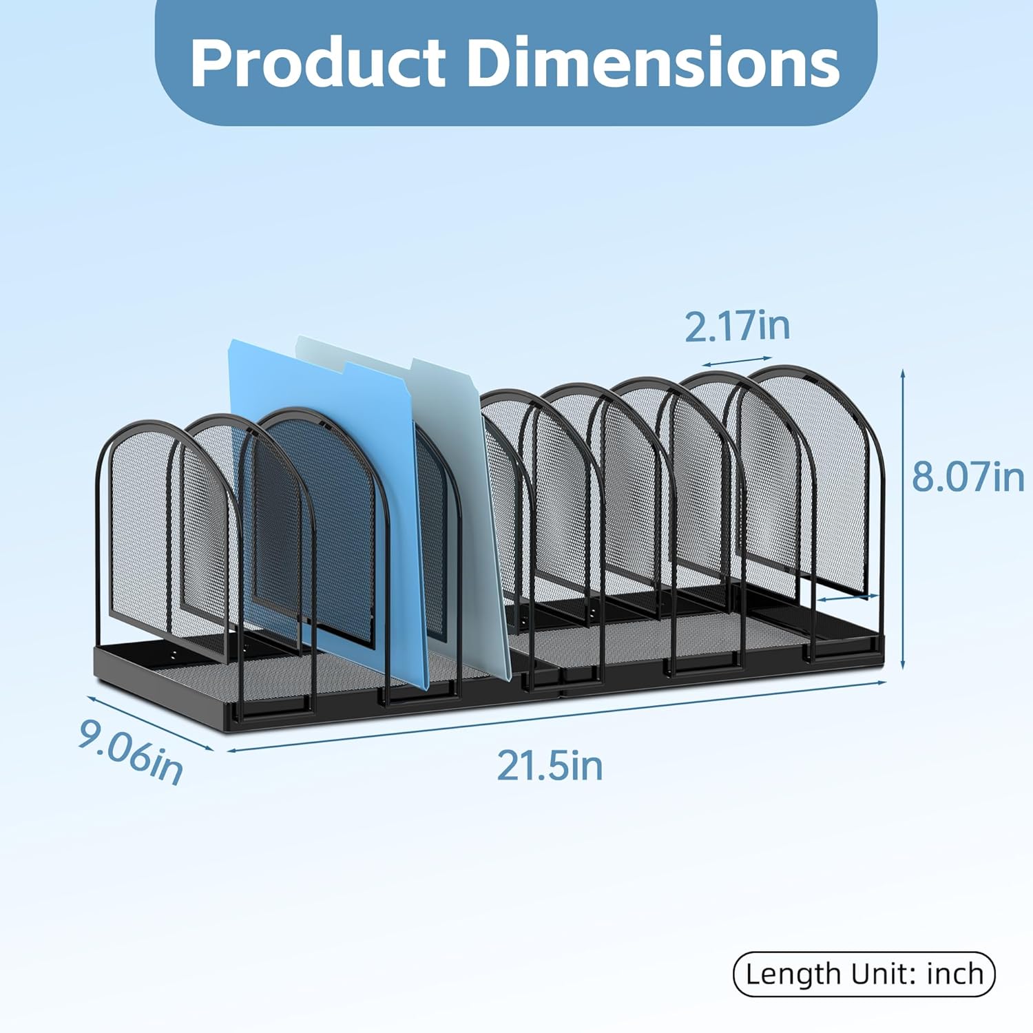 File Organizer for Desk, 9-Section Mesh Desk Organizer, Vertical File Holder Desktop Organizer File Sorter, File Folder Holder for Office Supplies, Black