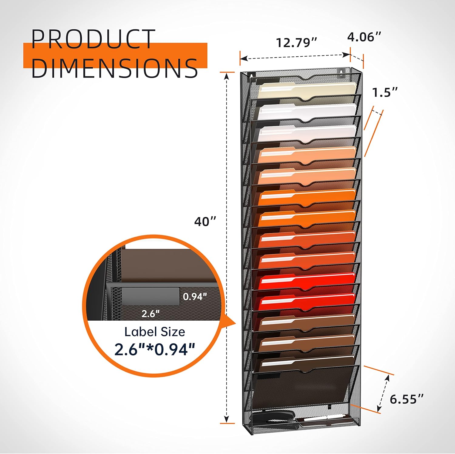 16-Tier Hanging Wall File Holder Organizer for Papers, Folders, Files Clipboard & Magazine Organization Great for Office Home, Black