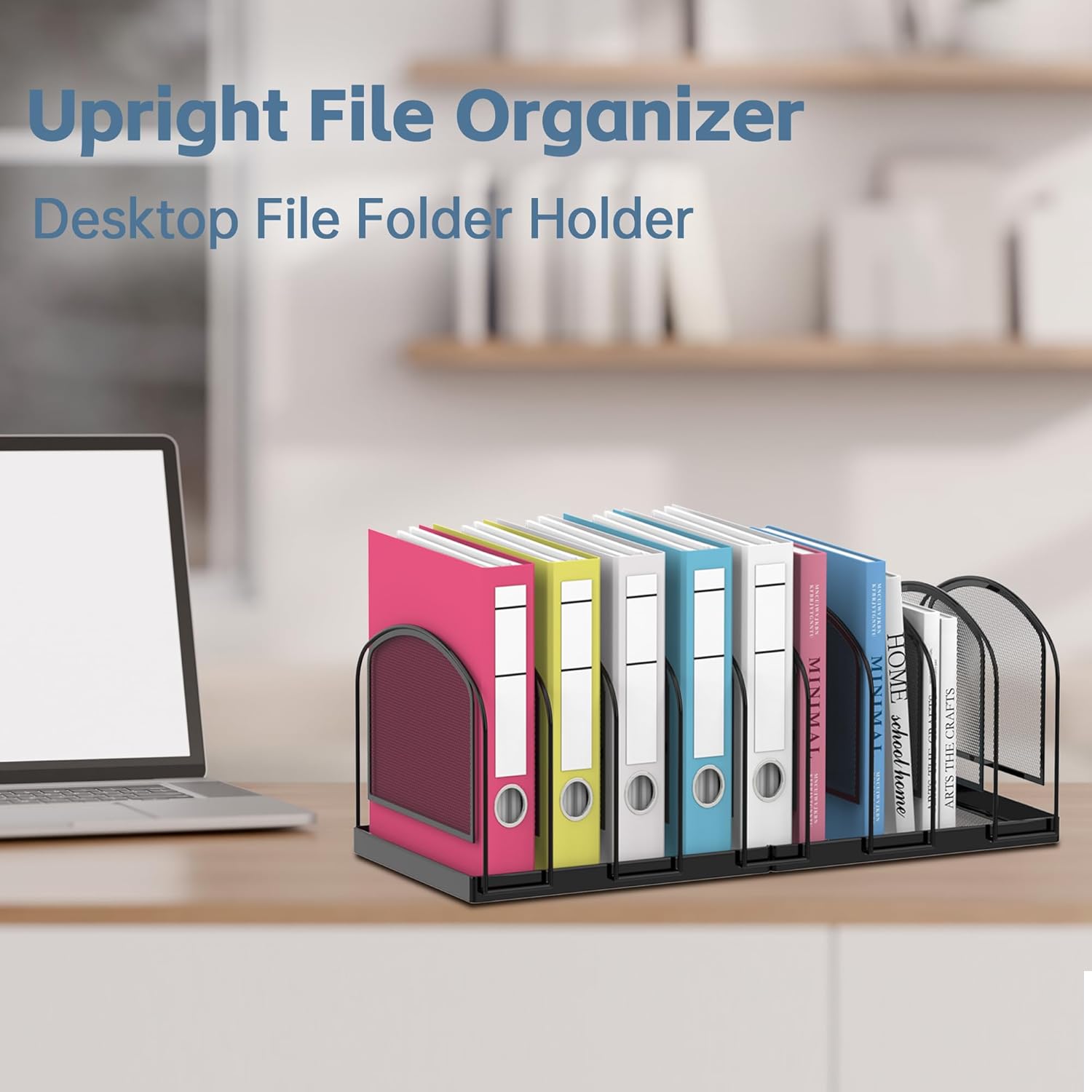 File Organizer for Desk, 9-Section Mesh Desk Organizer, Vertical File Holder Desktop Organizer File Sorter, File Folder Holder for Office Supplies, Black