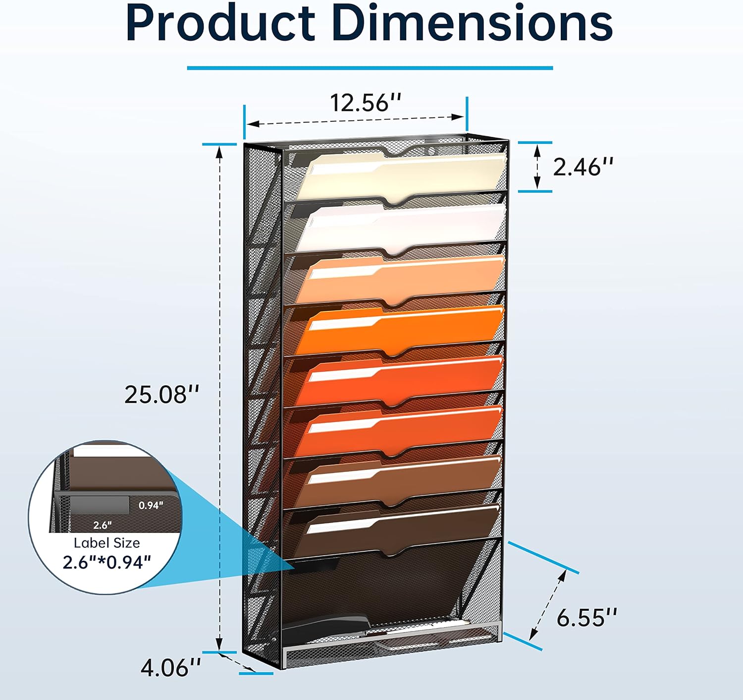 10-Tier Hanging Wall File Holder Organizer for Papers, Folders, Files Clipboard & Magazine Organization Great for Office Home, Black 2 Pack