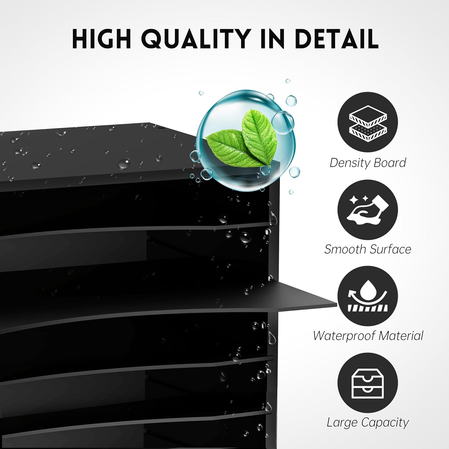 Wood Desk Organizer, 5 Tier Paper File Organizer for Desk, Wooden Desktop Organizer, Paper Letter Literature Mail Sorter, for Office School & Home Organization, Black