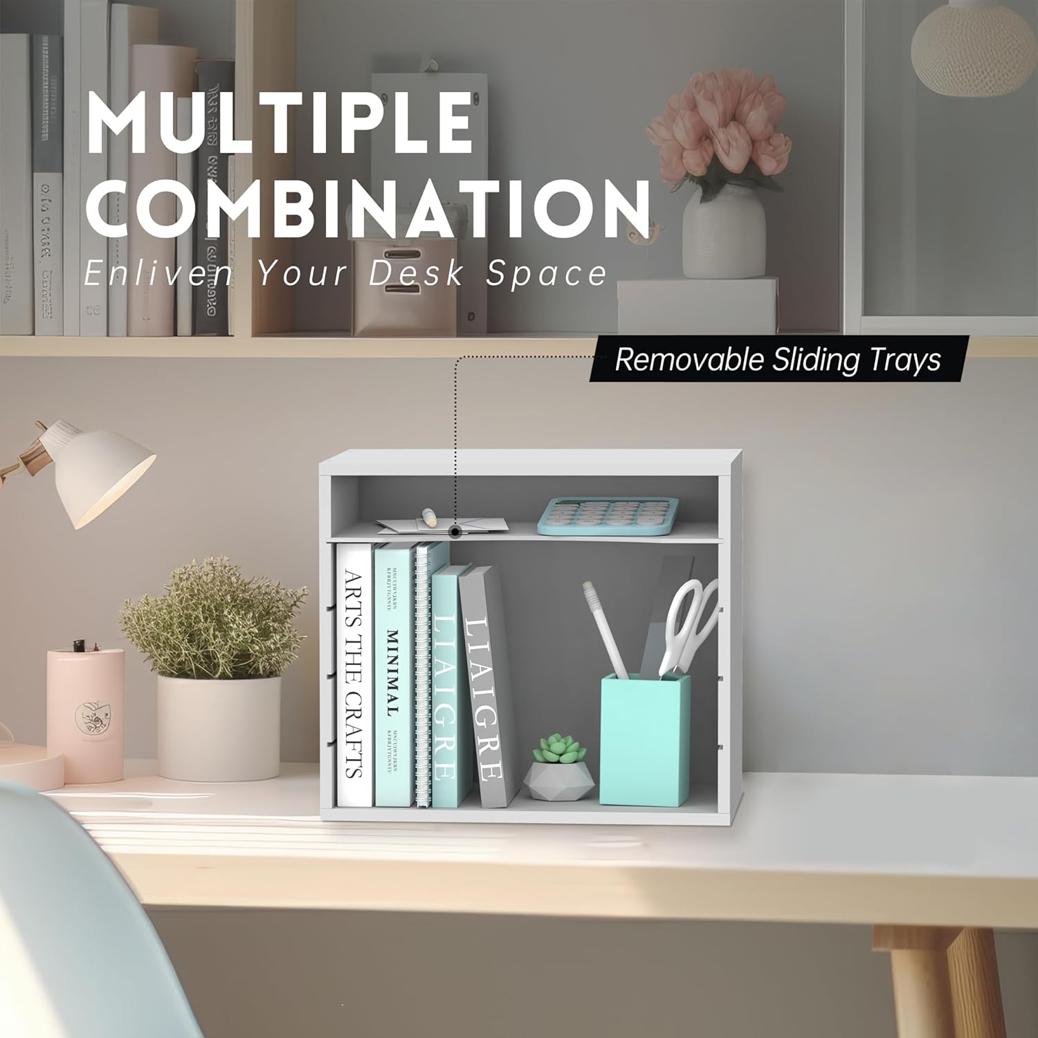 Wood Desk Organizer, 5 Tier Paper File Organizer for Desk, Wooden Desktop Organizer, Paper Letter Literature Mail Sorter, for Office School & Home Organization, White