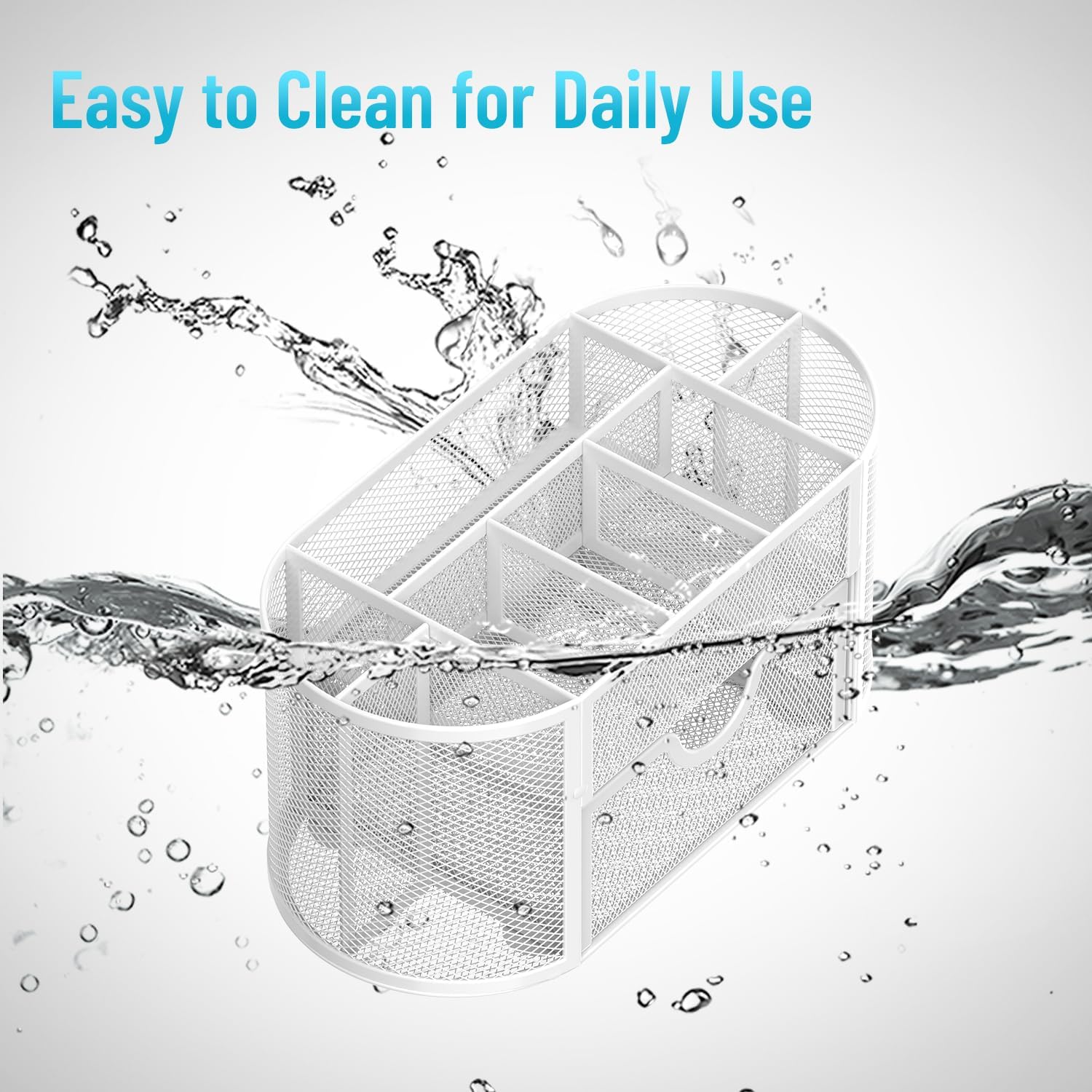 Mesh Desk Organizer, Desk Accessories & Workspace Organizers with Drawers, Pencil Holder for Desk with 9 Compartments for Office Suppliess, 8.6 x 4.3 x 4.1 Inch, White