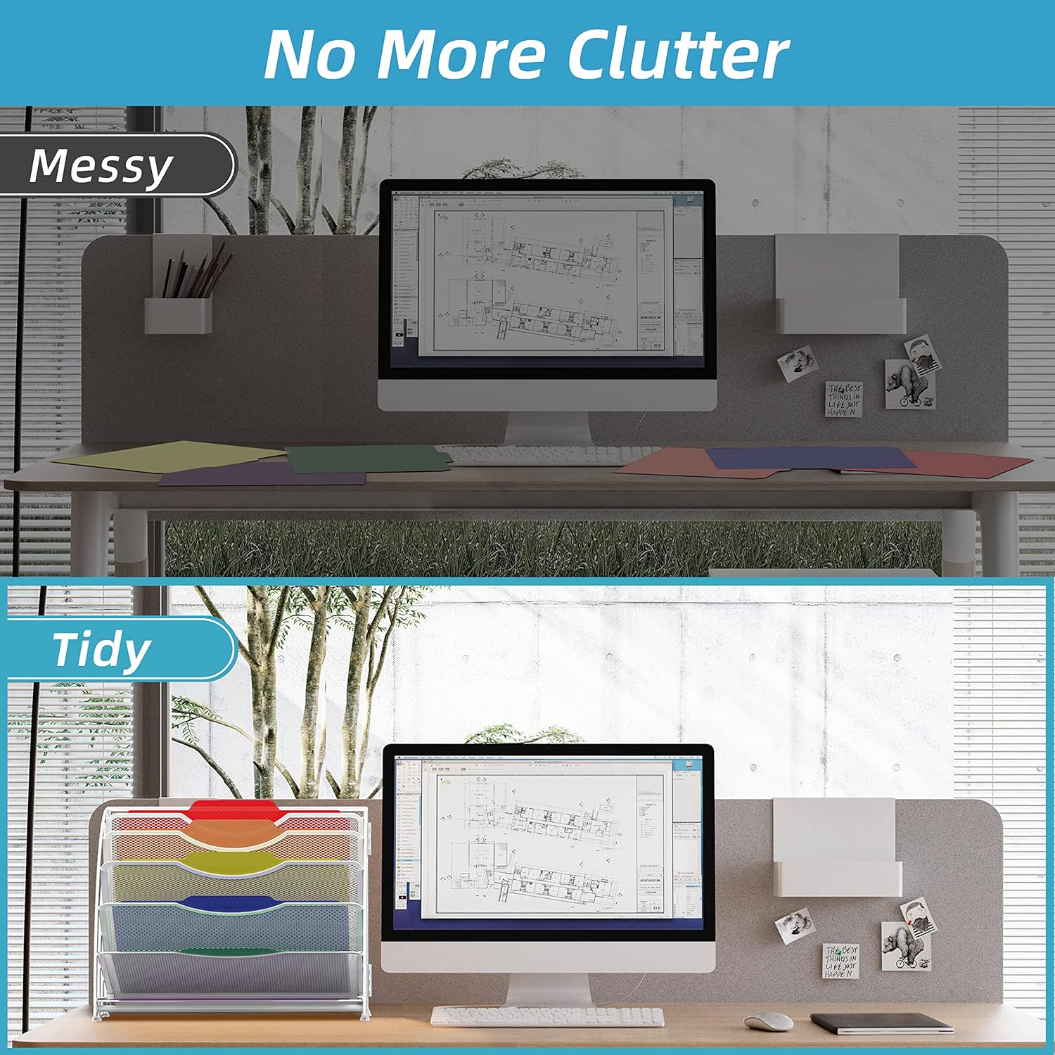 Fan Shaped Desk File Organizer, 6 Compartments for Filing Paper Bills, Letters, Desk Accessories for Workspace, School, Office, Waiting Room, Classroom Storage, White