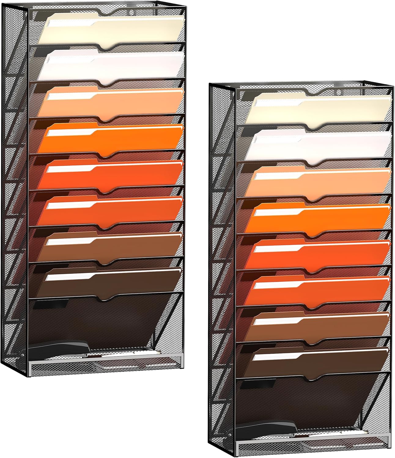 10-Tier Hanging Wall File Holder Organizer for Papers, Folders, Files Clipboard & Magazine Organization Great for Office Home, Black 2 Pack