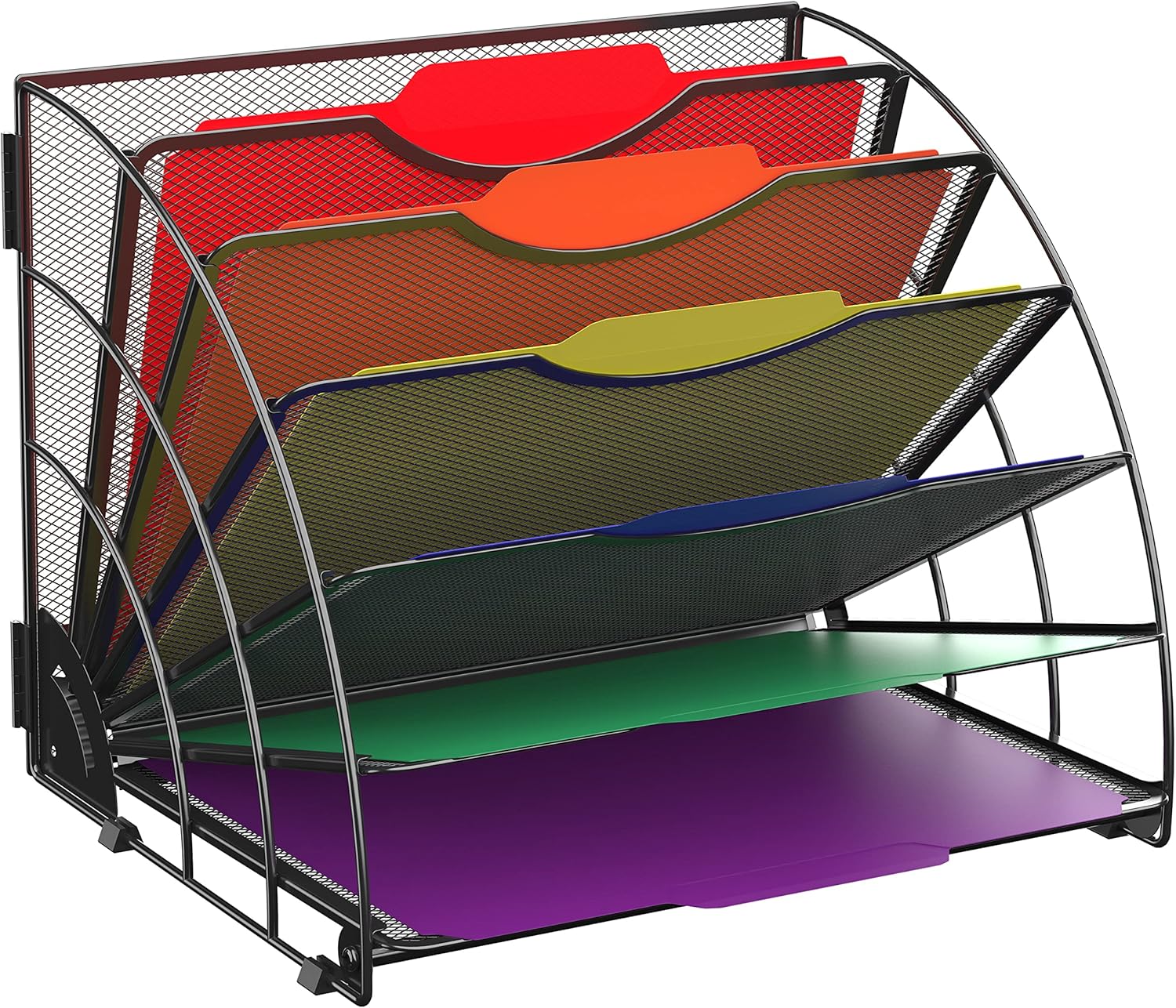 Fan Shaped Desk File Organizer, 6 Compartments for Filing Paper Bills, Letters, Desk Accessories for Workspace, School, Office, Waiting Room, Classroom Storage, Black