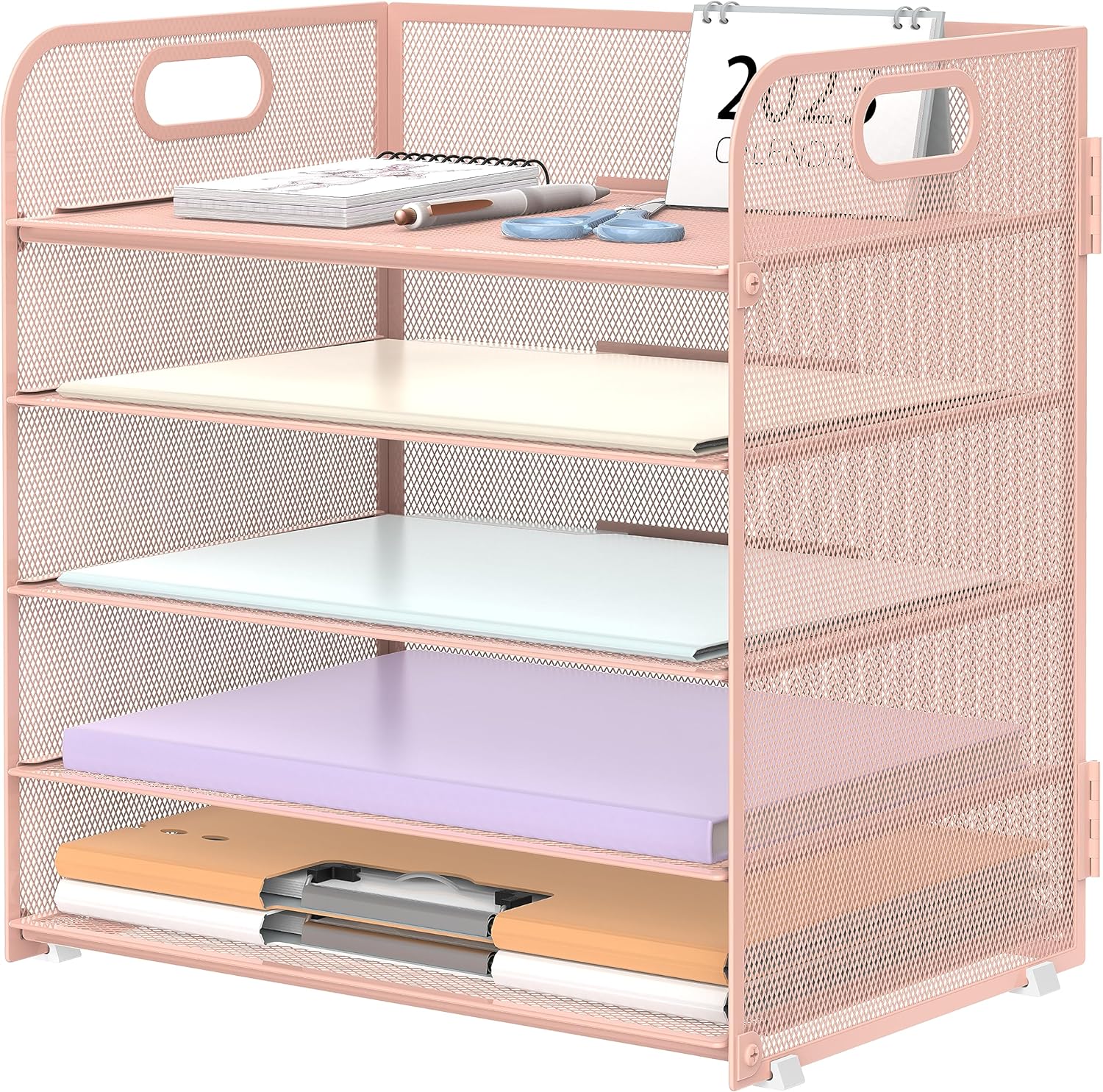 5 Trays Paper Organizer Letter Tray with Handle-Mesh Desk File Organizer, Paper Sorter Desk Organizer for Office, Home or School