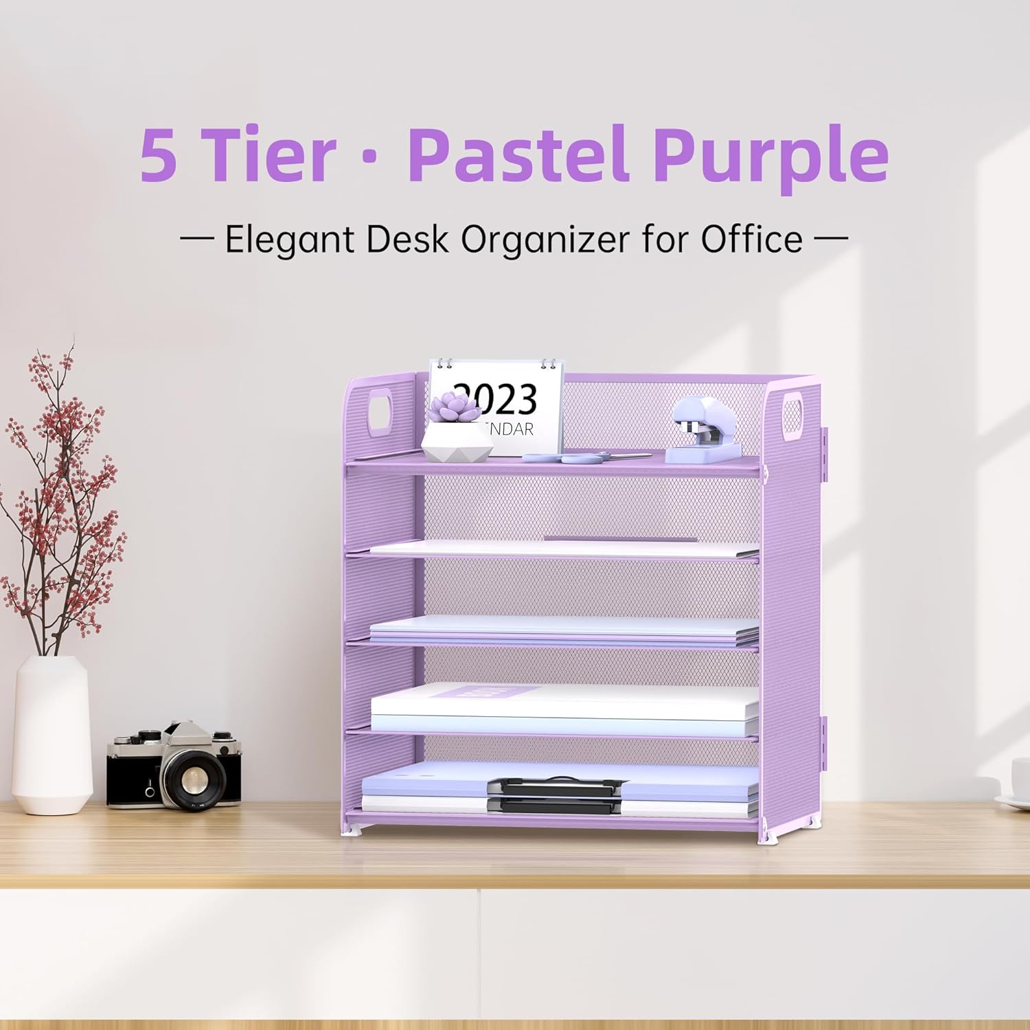 5 Trays Paper Organizer Letter Tray with Handle-Mesh Desk File Organizer, Paper Sorter Desk Organizer for Office, Home or School