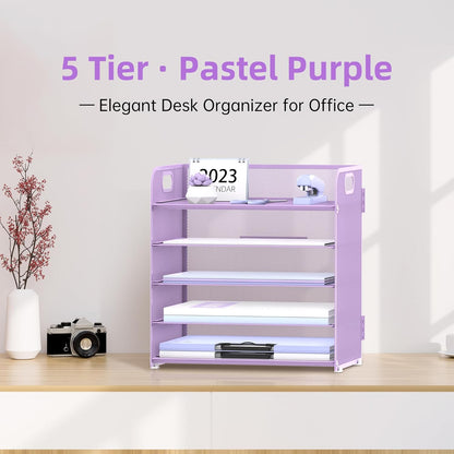 5 Trays Paper Organizer Letter Tray with Handle-Mesh Desk File Organizer, Paper Sorter Desk Organizer for Office, Home or School