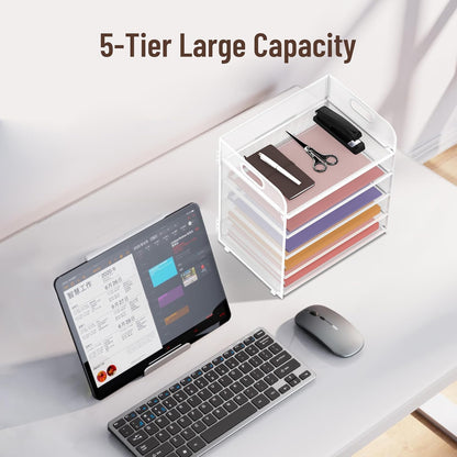 5 Trays Paper Organizer Letter Tray with Handle-Mesh Desk File Organizer, Paper Sorter Desk Organizer for Office, Home or School