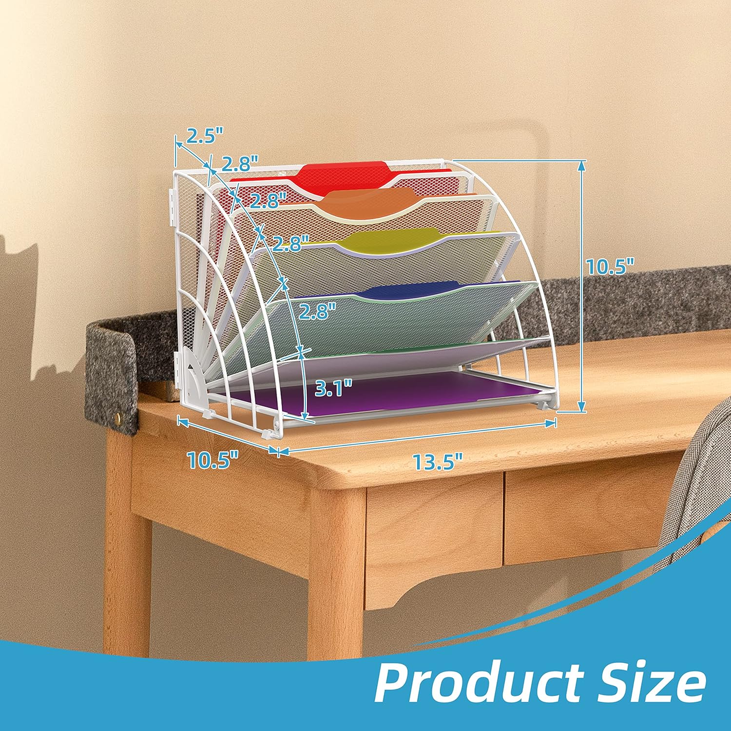 Fan Shaped Desk File Organizer, 6 Compartments for Filing Paper Bills, Letters, Desk Accessories for Workspace, School, Office, Waiting Room, Classroom Storage, White