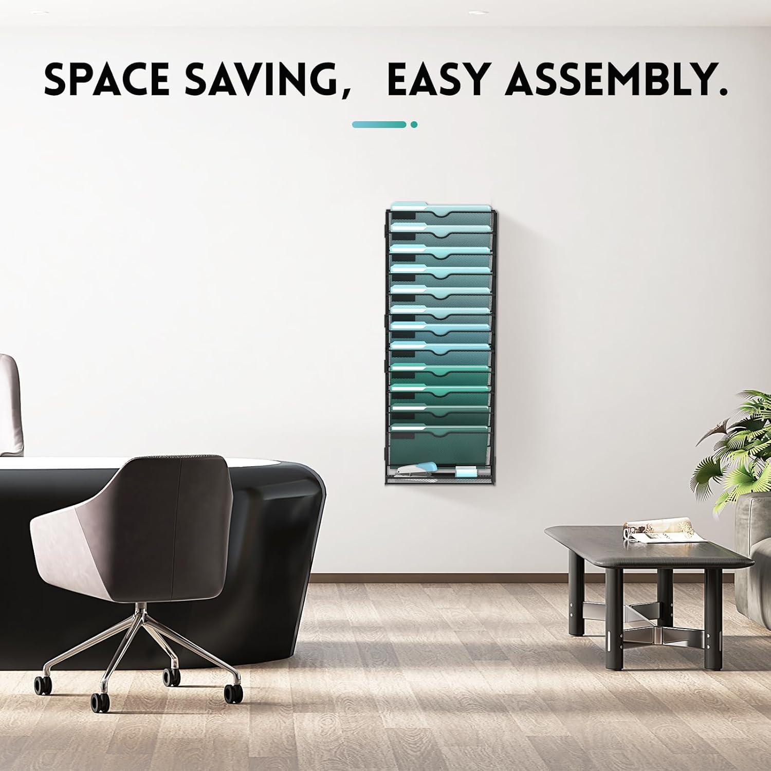 13-Tier Wall File Organizer, Hanging Wall Files for Papers, Folders, Magazines, Wall Organizer for Clipboard, Assembly Needed, Black, 2 Pack